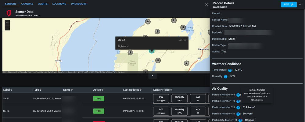SenseNet Sensor List Dark Mode